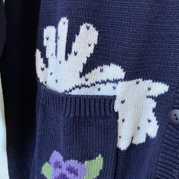 Vintage Aston Cardigan Womens XL Daffodil Gardener Granny Blue Knit Sweater - Picture 4 of 6